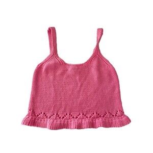 Lulus Womens M Pink Knit Tank Ruffled Sweater Preppy Barbie Fairy Flowy Crochet
